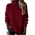 thumbnail image 4 of Comdrip Women's Oversized Cable Knit Turtleneck Sweaters Chunky Soft Cozy Fall Winter Fashion Pullover Casual Daily Wear Wine S, 4 of 5