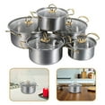 thumbnail image 3 of LEDMOMO Stainless Steel Cooking Pots Set, Golden, Double Handle, Fast Heat Distribution, 5Sets, 3 of 5