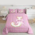 thumbnail image 2 of Homewish Initial J Letter Queen Comforter Set, Girly Pink Stripes Abstract Bedding Sets, Princess Cartoon Bowknot Reversible Bedding Comforter Set, Super Cozy Room Decor, 3 Pieces, 2 of 8