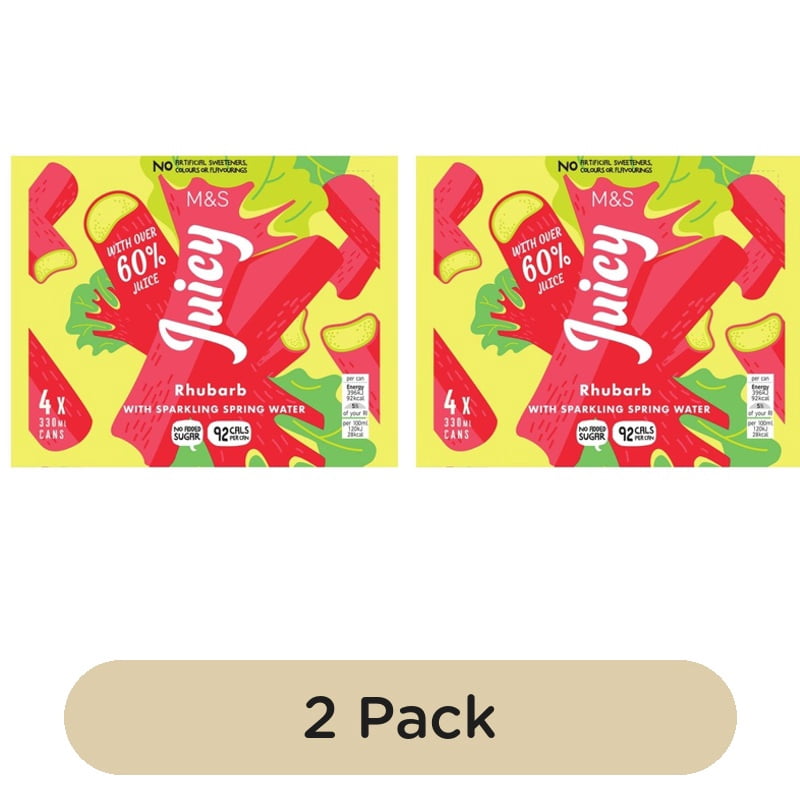 M&S Juicy Rhubarb with Sparkling Spring Water Multipack 4 x 330ml, British Import (Pack of 2)