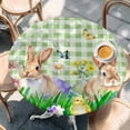 thumbnail image 2 of Easter Bunny Round Tablecloth, Fitted Table Cover with Elastic for 45"-54" Round Tables, Spring Easter Eggs Chicken Sage Green Plaid Table Cloth Outdoor Indoor Dinning Party Waterproof Tablecloths, 2 of 7