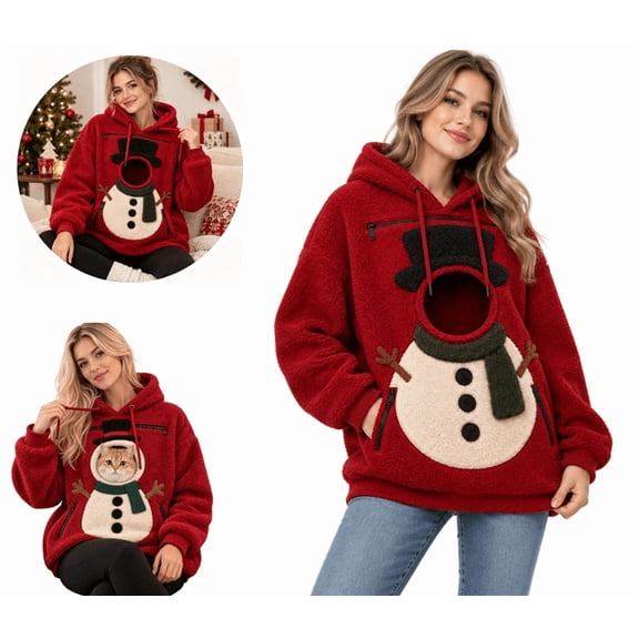 Pet Pouch Hoodie, Cozy Fleece Loose Fit Sweatshirt, Long Sleeve Pullover with Built-in Retractable Pocket, Comfort Casual Top for Small Pets