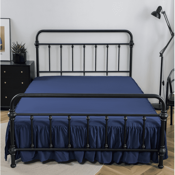 Nvzi Split Bed Skirt Dark Blue Queen Size 60x80 drop 14 inches, pleated edge bed skirt, bedding dust cover, pet hair barrier, suitable for modern bedrooms in farmhouses, 1 piece