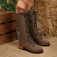 thumbnail image 6 of Lovzfmll Chelsea Boots Women, Western Knee High Mid Heel Front Lace Up, Chunky Low Heel Round Toe Military Boots Fall Brown Boots, 6 of 9