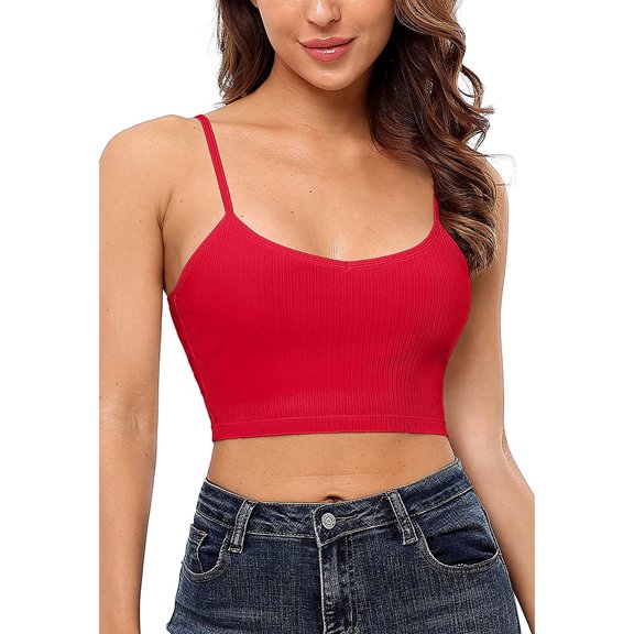 Sociala Crop Solid Tank Tops With Shelf Cup Camisole For Women