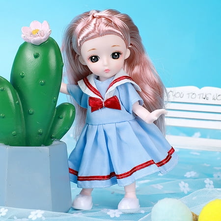 

Egmy 16Cm Moveable Mini Doll Diy Toys with Full Set of Clothes Shoes Hair Best Festival Gift for Girls E One Size