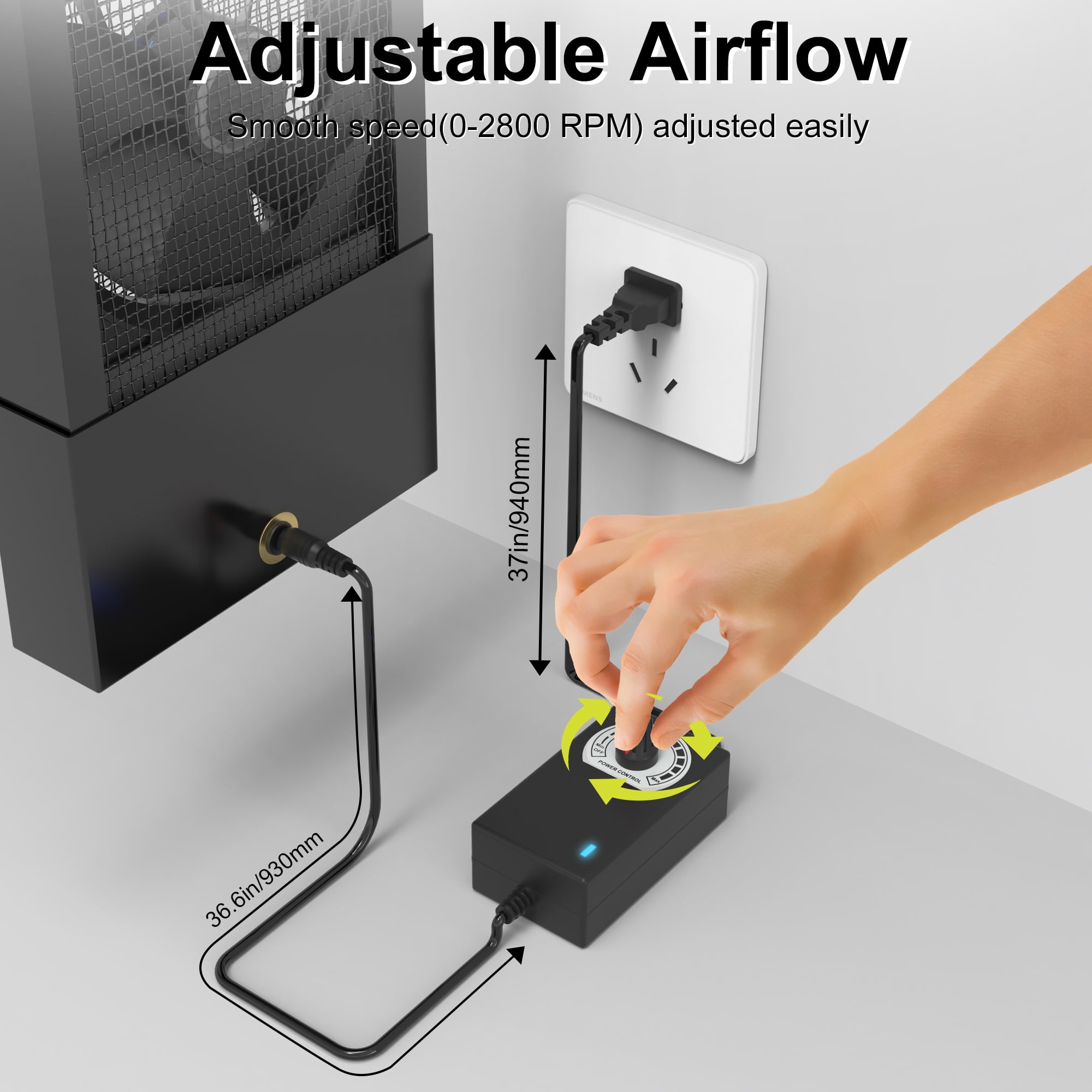 43.3-45.3 Inch Vertical Window Exhaust Fan for Sliding Windows – Attach Firmly to Window Top and Bottom Frames Tool-Free Installation with Variable Speeds for Garages, Attics with Poor Airflow (Black
