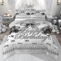 jejeloiu Kawaii Cartoon Bowtie Twin Comforter Sets,Gray Bow Bedding Set For Girl Kids Reversible 2-Piece