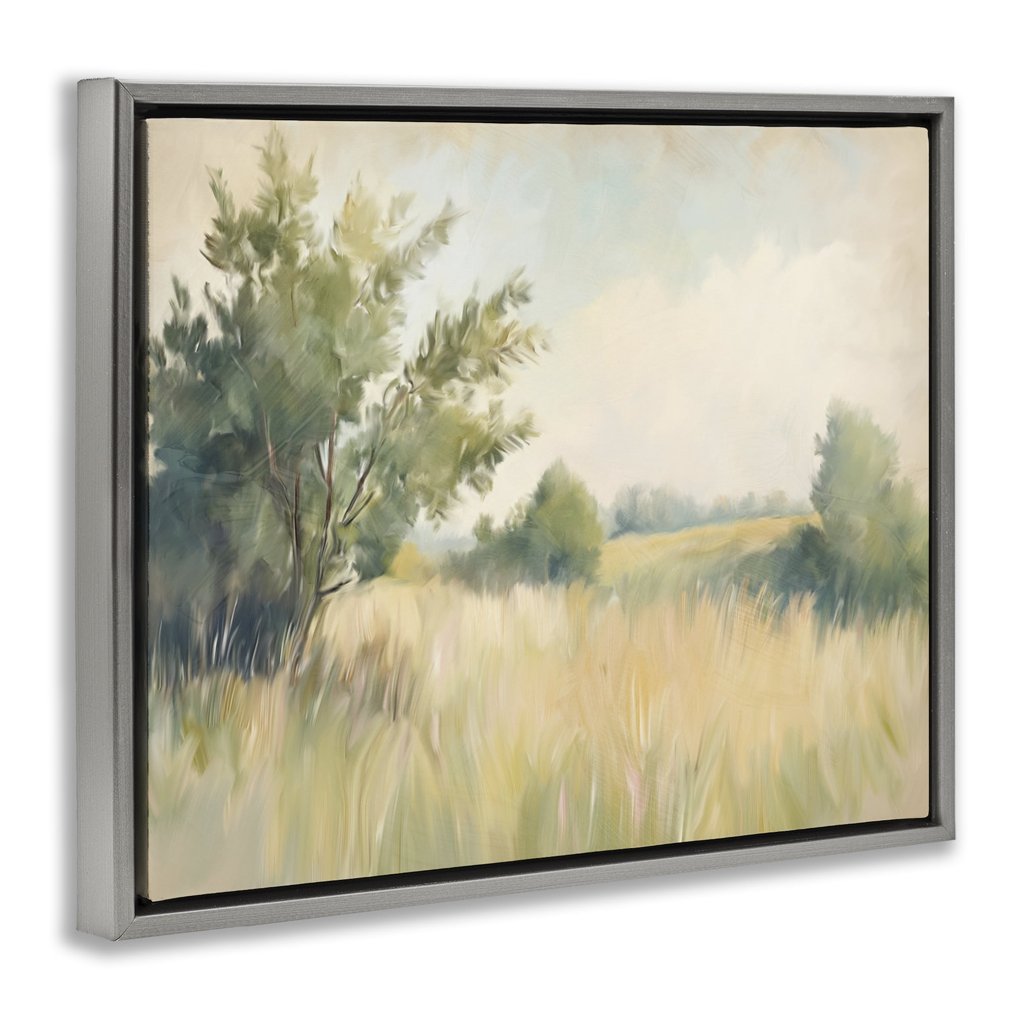 Stupell Industries Summer Green Meadow Gray Framed Floater Canvas Wall Art, design by Kim Allen
