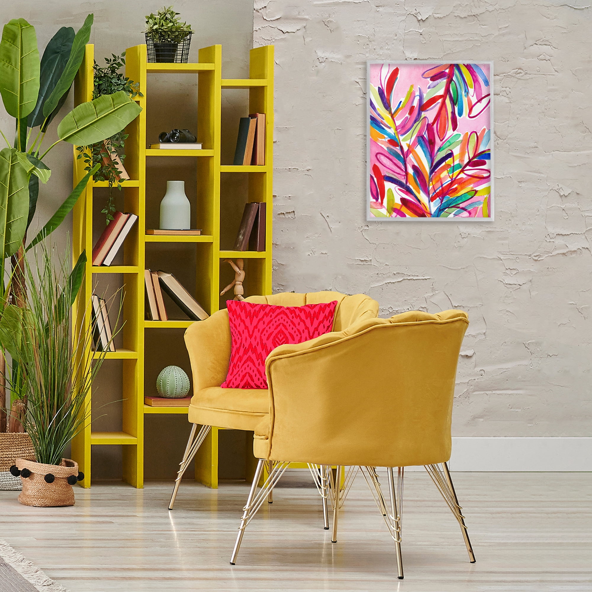 Stupell Industries Bold Tropical Leaves Botanical & Floral Painting Gray Framed Art Print Wall Art, 16 x 20