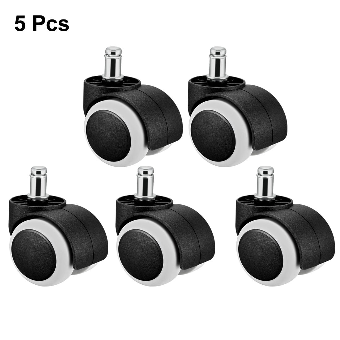 Office Chair Casters Wheels 2 Inch PU Wheel 11mm Stem Swivel Caster White, 5 Pcs