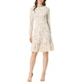 thumbnail image 2 of INSPIRE CHIC Women's Printed Long Sleeves Keyhole Neckline Ruffle Hem Dress White M, 2 of 6