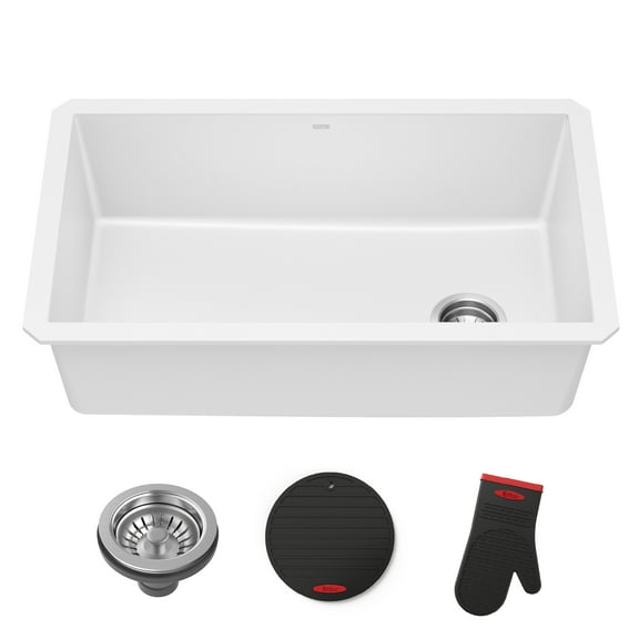 KRAUS® Forteza™ 32” Granite Undermount Single Bowl White Kitchen Sink