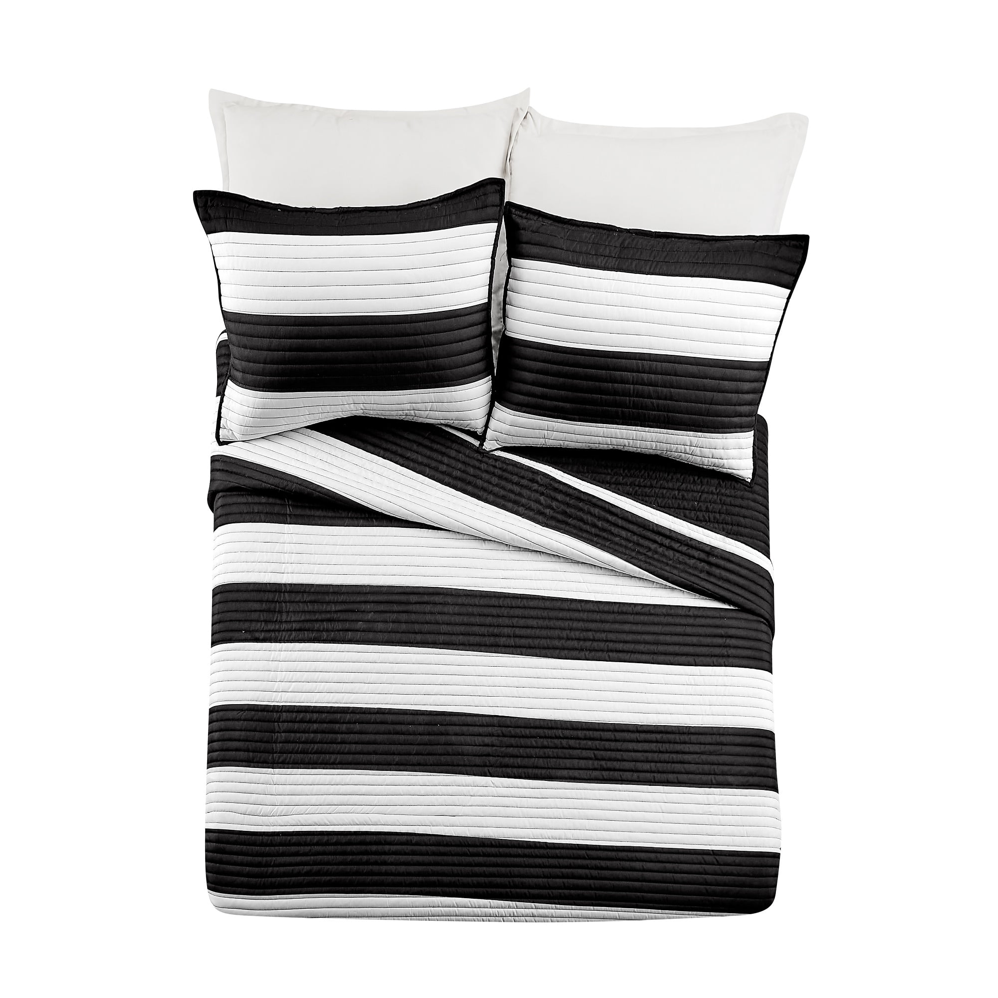 Urban Playground Kids and Teens Lavelle Stripe Black/White 3-Piece Quilt Set, Full/Queen