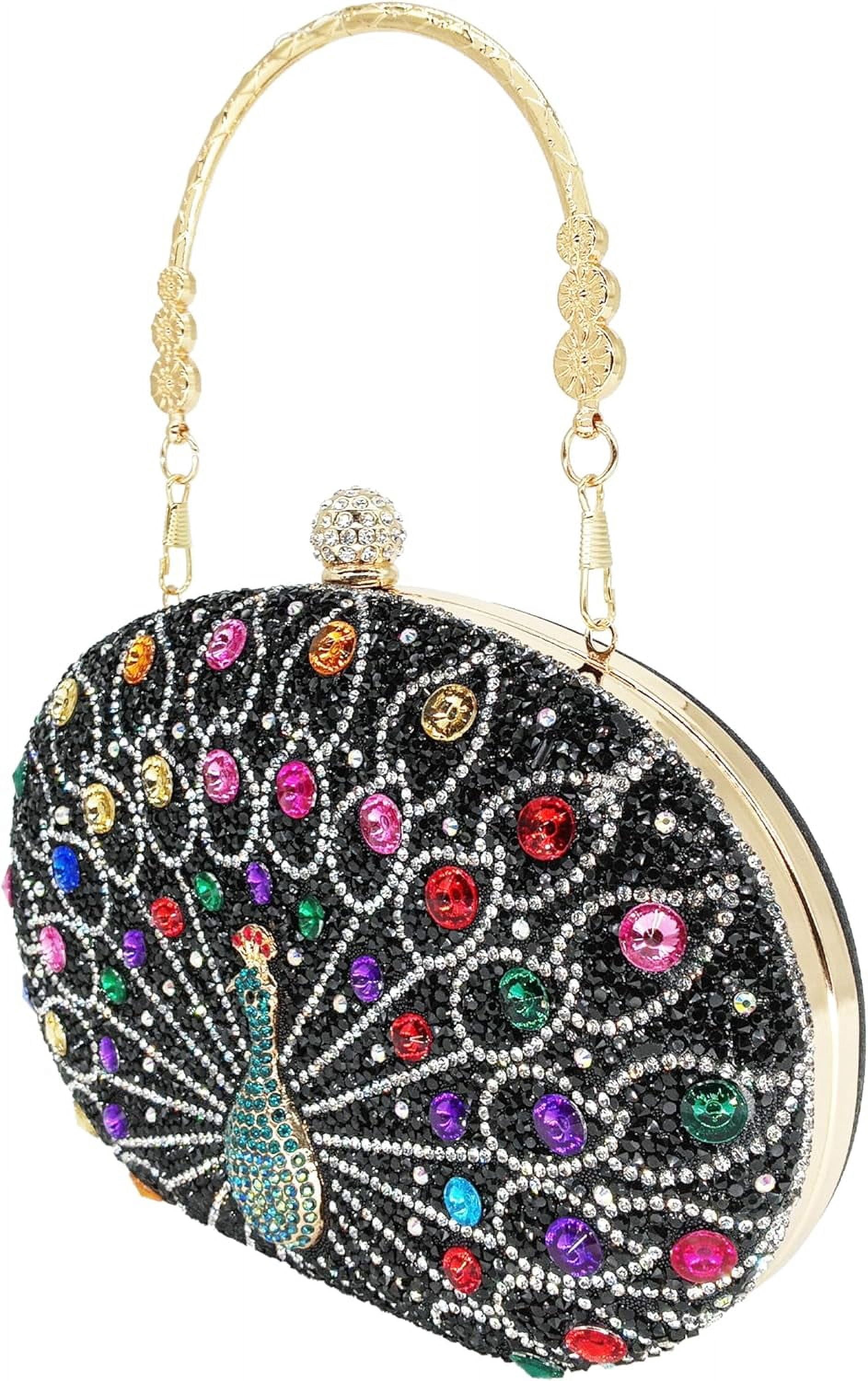 Kwuty Rhinestone Clutch Purses for Women Evening Wedding Formal - Round Pearl Clasp Handbag - Crystal Diamond Bag