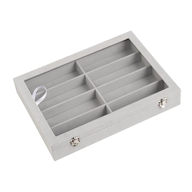 Vitrina para gafas, caja de almacenamiento, vitrina para joyas, portátil y multiusos. Gris