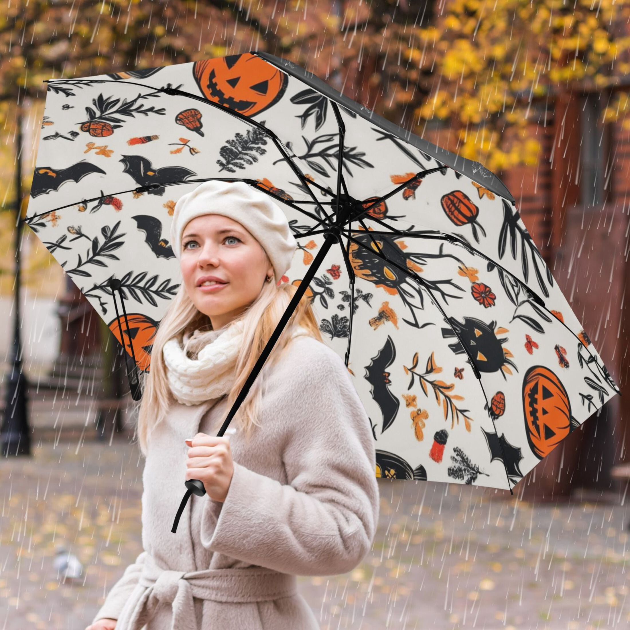 Halloween Themed Elements Extra Large Automatic Umbrella, UV Protection, Waterproof, Auto Open and Close