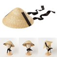 thumbnail image 4 of Unisex Straw Weaving Cone Hat Chinese Style Summer Outdoor Cone Hat Traditional Handmade Hat for Kids Taking Photo, 4 of 16