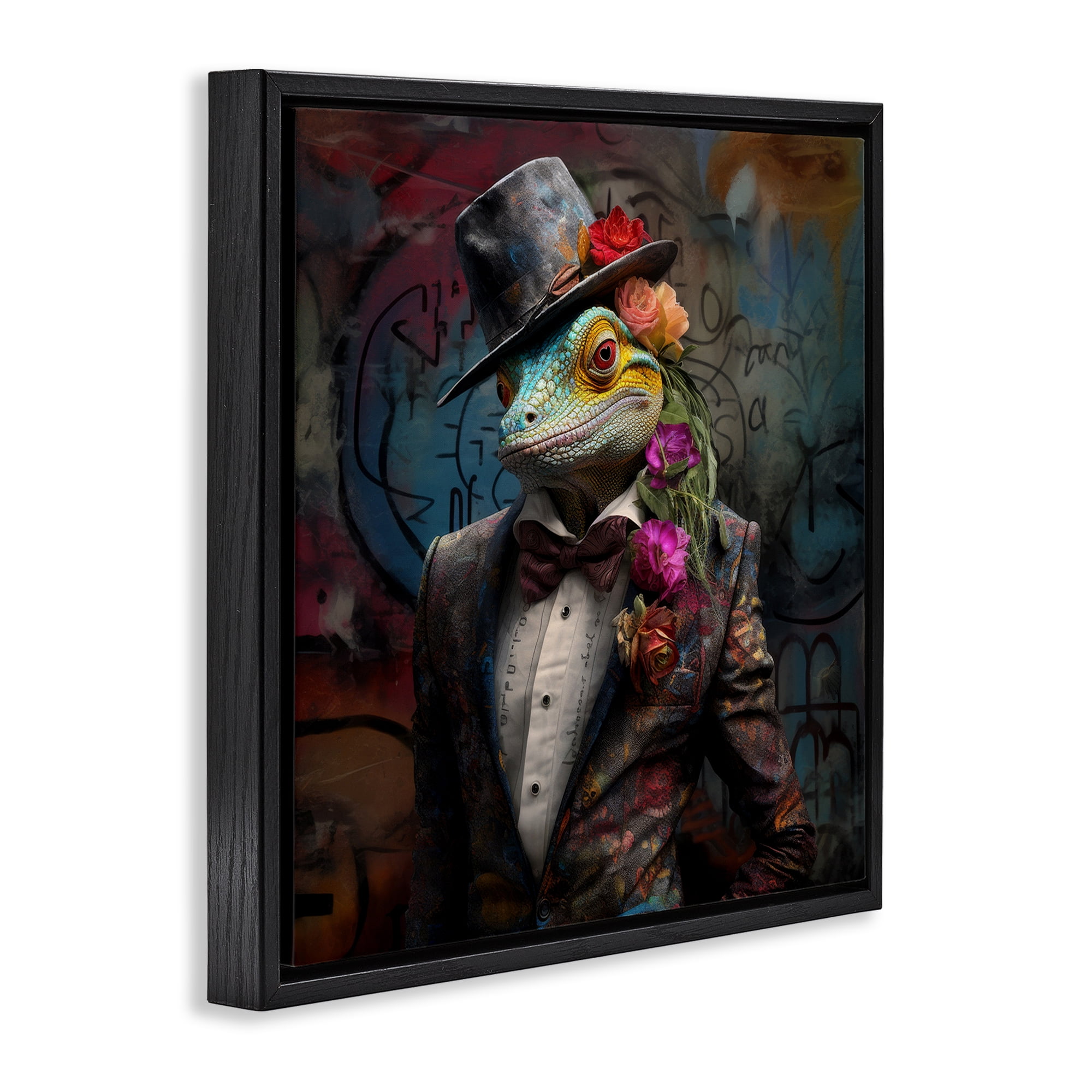 Stupell Industries Urban Graffiti Lizard Animals & Insects Painting Black Floater Framed Canvas Art Print Wall Art, 25 x 25