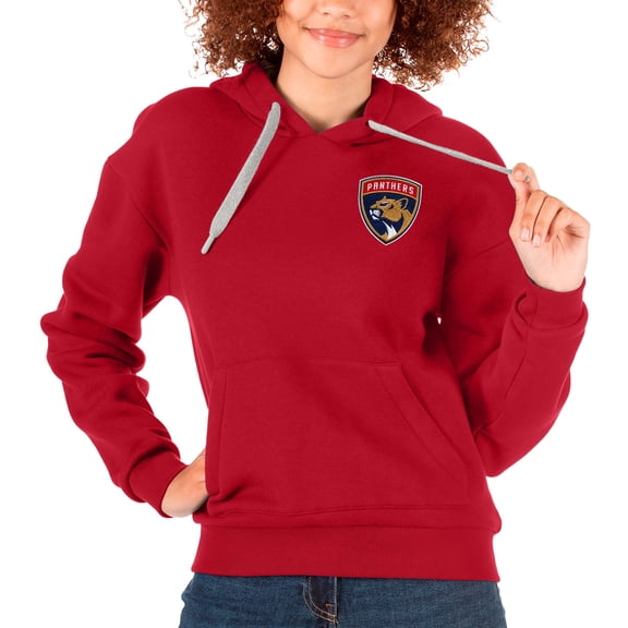 Women's Antigua Red Florida Panthers Primary Logo Victory Pullover Hoodie