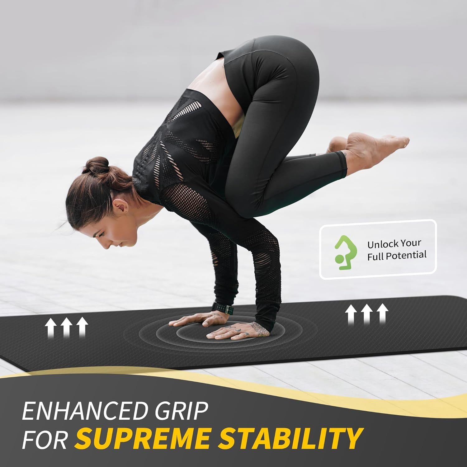 CAMBIVO Yoga Mat, 6mm Thick Eco Friendly TPE Workout Mat with Carrying Strap for Fitness, Gym and Floor Exercises, 72" x 24", Black
