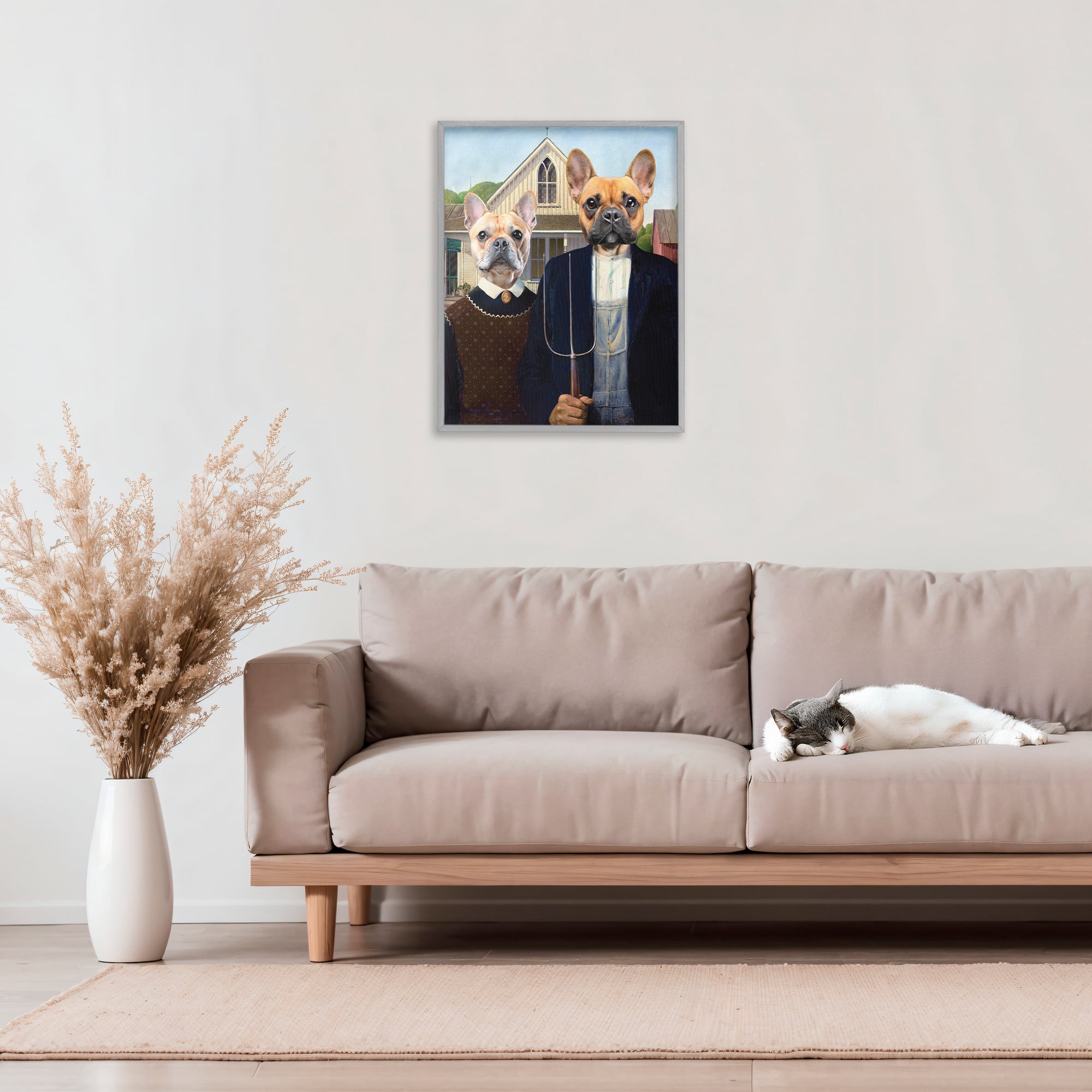 Stupell Industries French Bulldogs Iconic Farmers Gray Framed Giclee Art, design by Grotto Studios