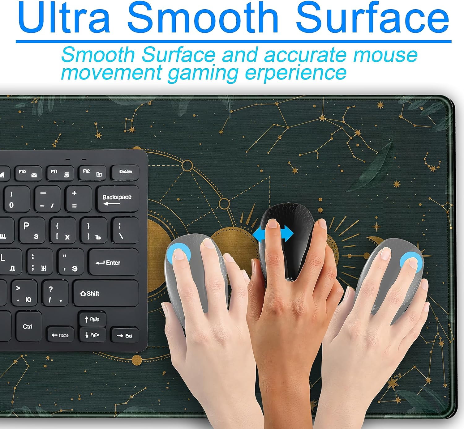 Mousepad Forest Green XXL Desk Mat Gold Moon Phases Large Extended Mouse Pad Gaming Laptop Keyboard and Mouse Mat Desk Pad, Non-Slip Rubber Base with Stitched Edges, 31.5x15.75 in