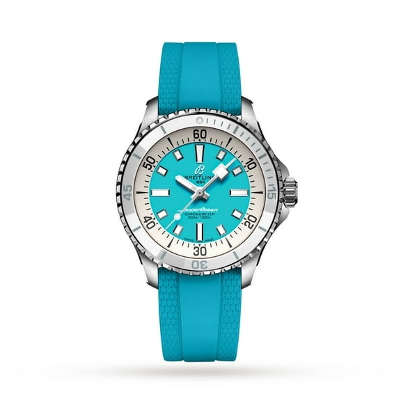 Breitling Superocean Automatic 36 Turquoise Dial Rubber Strap Women's Watch A17377211C1S1