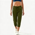 thumbnail image 6 of Womens Capri Joggers with Thin Fleece Drawstring Lounge Sweatpants Army Green Cropped Pants with Pockets Size 2XL, 6 of 8