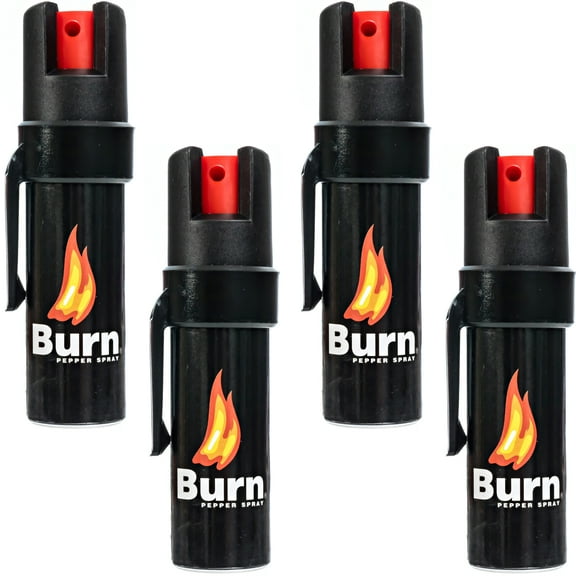 Burn Pepper Spray for Self Defense with Security Clip - 0.84 fl oz Black 4 Pack