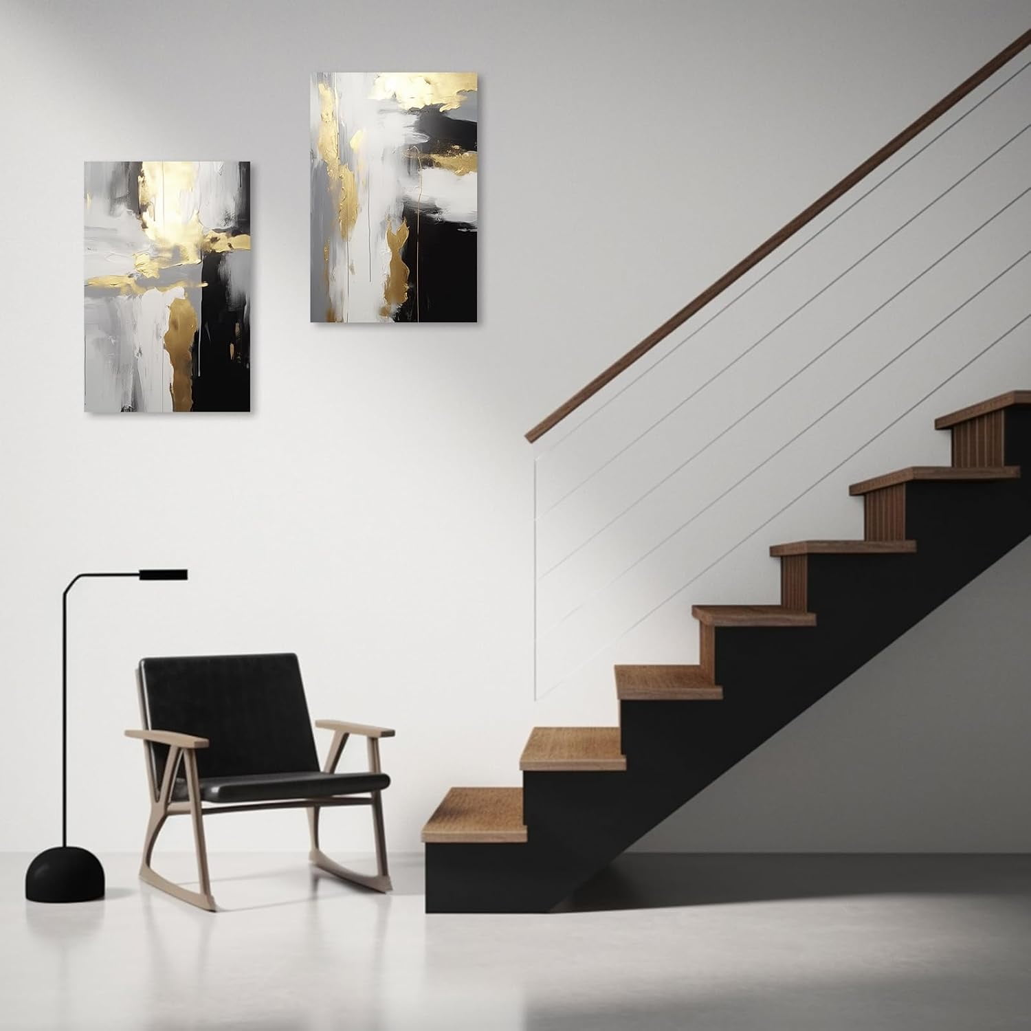 ZHONGYUTONG Abstract Black White & Gold Wall Decor 2 Pieces Abstract Canvas Art Prints Paintings Modern Artwork for Living Room Bedroom Decor (11.00" x 14.00" x 2PCS)