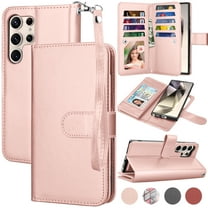 For Samsung Galaxy S24 Ultra Wallet Case, Ebizware Galaxy S24 Ultra Magnetic Leather Wallet Phone Case with Credit Card Slots Holder and Kickstand Folio Flip Detachable Cover - Rose Gold