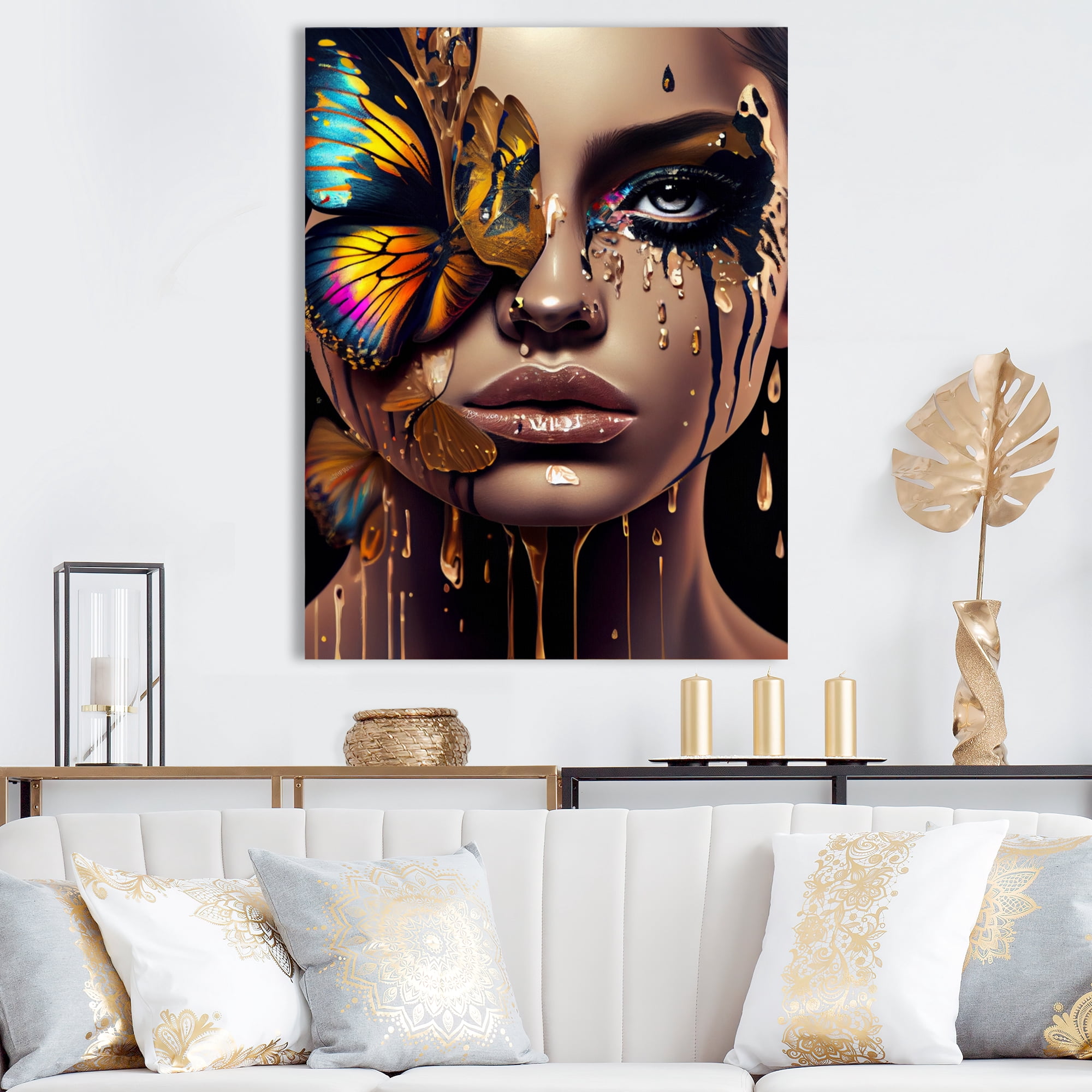 Designart Sensual Woman With Colorful Butterfly IX Canvas Wall Art