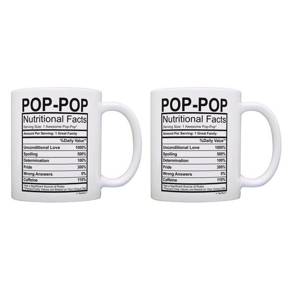 ThisWear Pop-Pop Gifts Pop-Pop Nutrition Facts Pop-Pop Coffee Cup Set 11 ounce 2 Pack Coffee Mugs