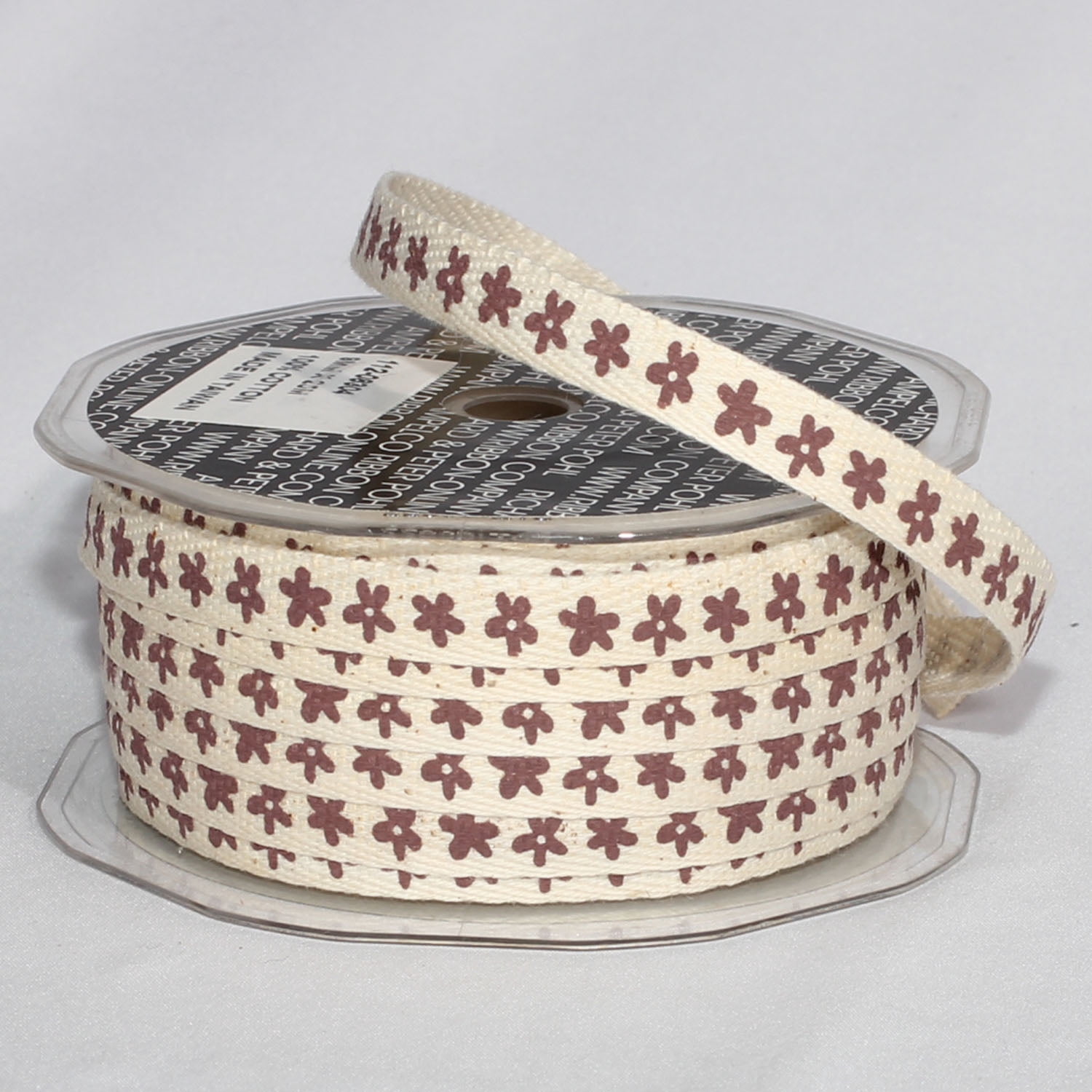 The Ribbon People Beige Floral Print Woven Edge Craft Ribbon 0.37" x 54 Yards