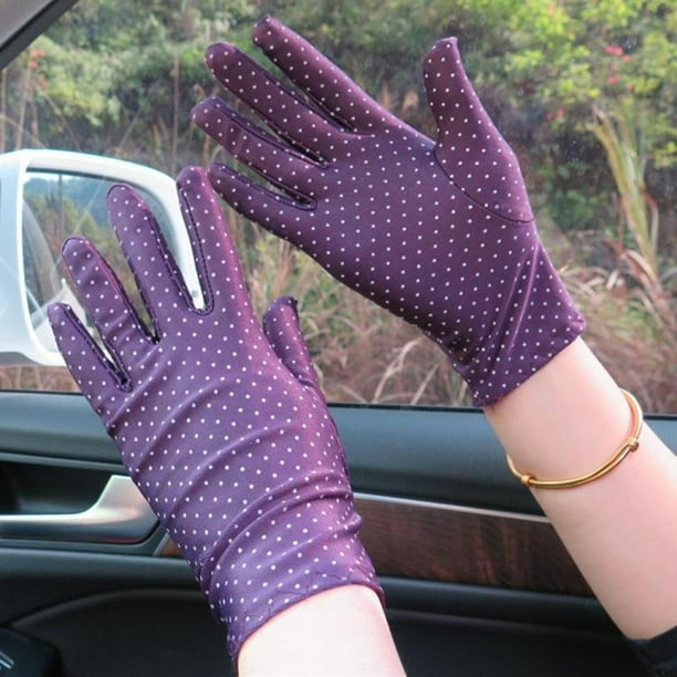Summer Driving Fashion Women Dots Print Sun Protection Gloves Elastic  Mittens