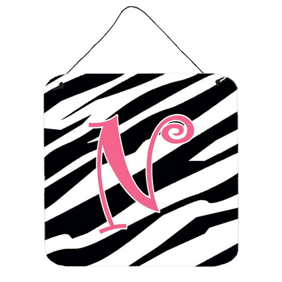 Letter N Initial Zebra Stripe and Pink Wall or Door Hanging Prints