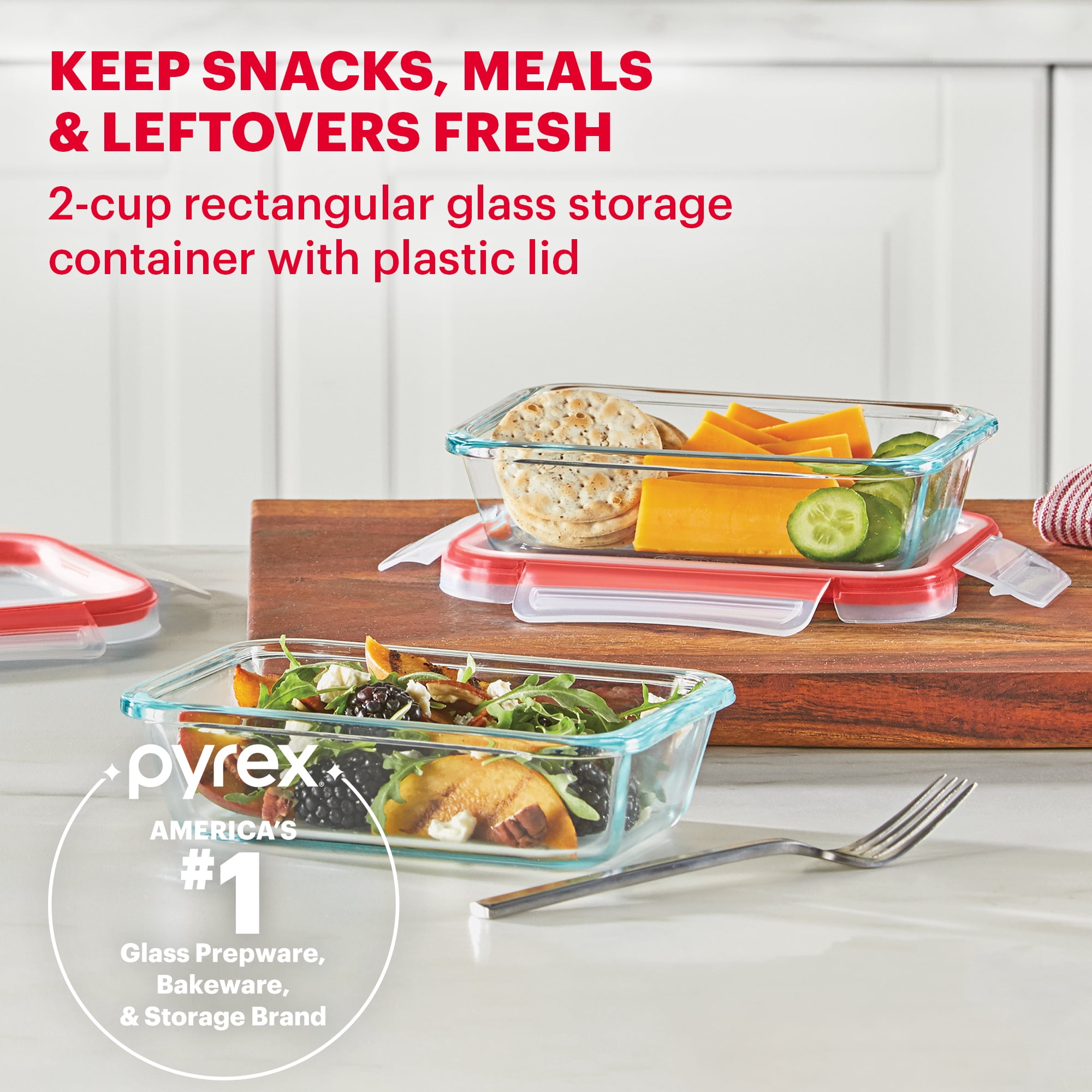 Pyrex FreshLock 2cup Rectangle Glass Food Storage Container with Lid, Designed to Help with Food Storage and Everyday Organization
