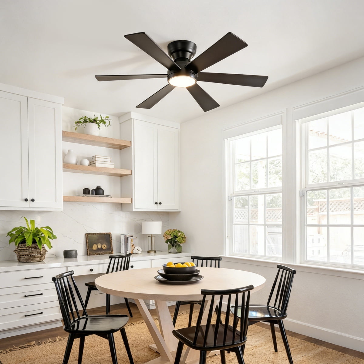 46" Flush Mount Ceiling Fan with Lights Remote Control,Quiet DC Motor 6 Plywood Blade Ceiling Fans 6 Speed Levels,Reversible Ceiling Fan,for Patio Living Room, Bedroom,Office,Indoor.( SLIVER)