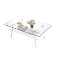 thumbnail image 2 of Coffee Tables for Living Room, Coffee Table with Tempered Glass Tabletop and Metal Legs, 2-Tier Rectangle Coffee Table with Storage, Side End Table for Living Room, Bedroom, Office, Small Space, 2 of 7