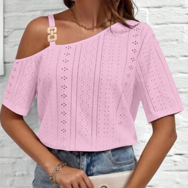 Shorts pour Femmes, Blouses pour Femmes, Mode Décontractée, Hauts à Col Court Unis, Blouses à Col Asymétrique
