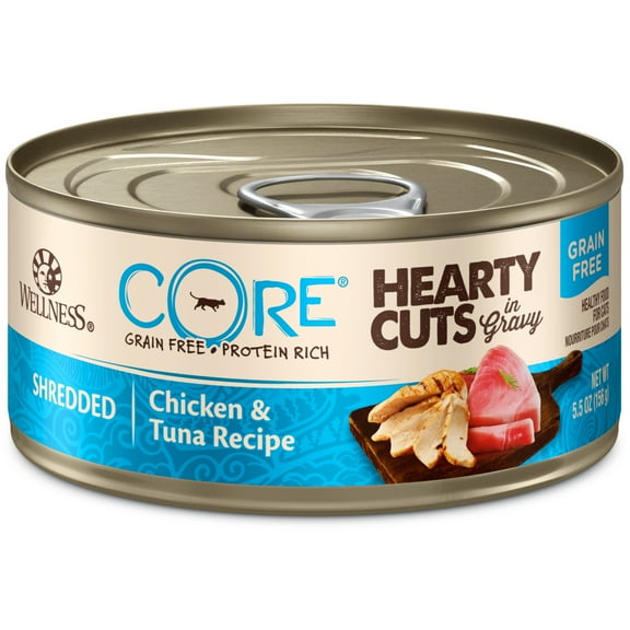 Wellness CORE Hearty Cuts Wet Cat Food, Chicken & Tuna, 5.5oz Can (Pack of 24)