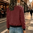 thumbnail image 6 of Ladies Lightweight Faux Suede Flight Bomber Jacket Ribbed Cuff & Hem Baseball Collar Long Sleeve Casual Coat with Pocket Outerwear Wine S, 6 of 6