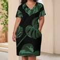 thumbnail image 3 of Dark Green Monstera Leaf Pattern Women's Summer Short Sleeve Casual Dresses Party Dress, 3 of 5