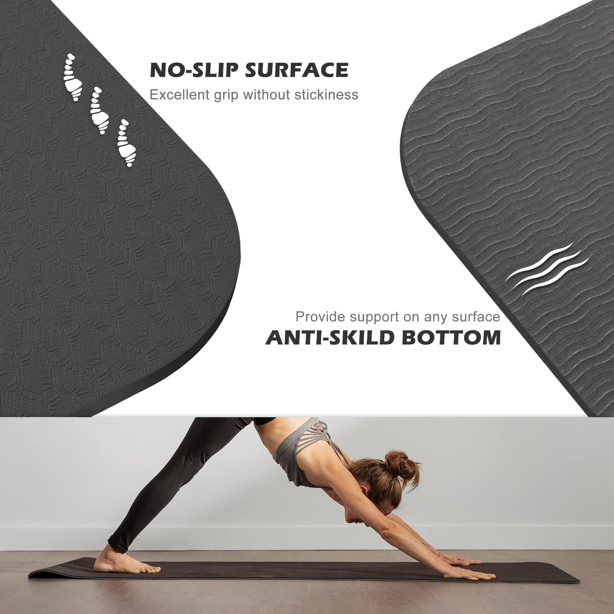 Yoga Mat Black 72"x24" Non-Slip Pilates Fitness Exercise Mat
