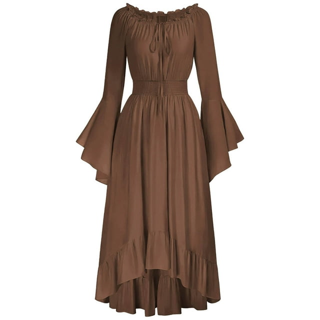 Cameland Robe Renaissance pour Femmes, Costume Gothique d'Halloween Robe de Mariage Médiévale, Robe Princesse Unie à Manches Longues Évasées, Robe Maxi Gothique
