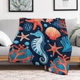 thumbnail image 4 of Sea Horse Blanket Smooth Soft Ocean Mediterranean Style Theme Print Plush Flannel Fleece Throw Blanket for Boys Kids Women Sofa Chair Bed Office Birthday Housewarming Gifts 70"x80", 4 of 8
