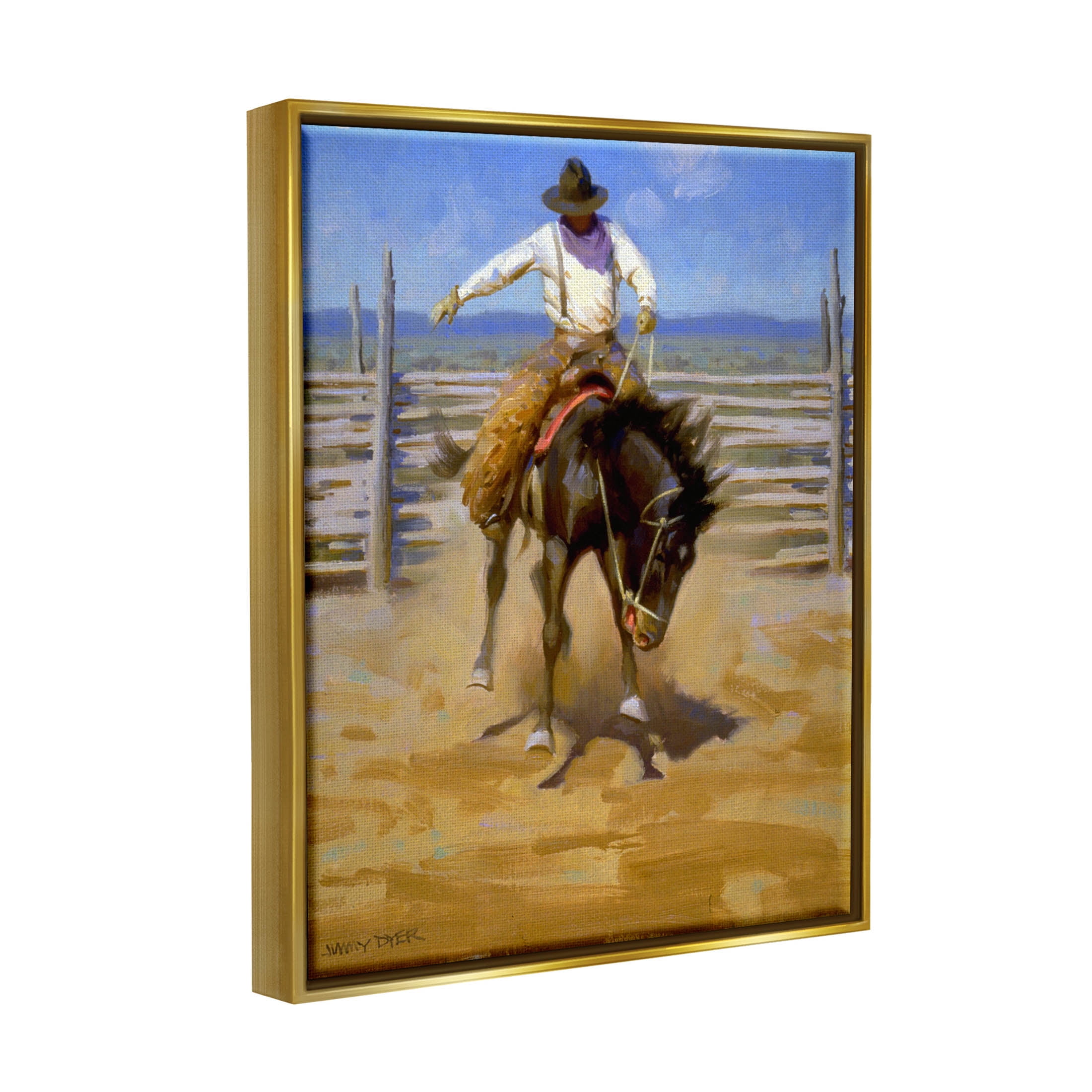 Equestrian Rodeo Horse Jockey Animals & Insects Painting Metallic Gold Framed Art Print Wall Art