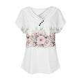 thumbnail image 3 of Women Short Sleeve V Neck Decoration Button Loose Fit Floral Printed T Shirts Top Blouses Casual Summer Shirts Medium Shirt Womens Tee Shirt Loose Long Sleeves Shirt Women Long Sleeve Summer Shirt, 3 of 4