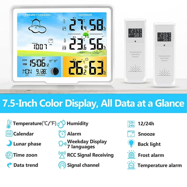 Station météo connectée LCD couleur - Thermomètre int./ext